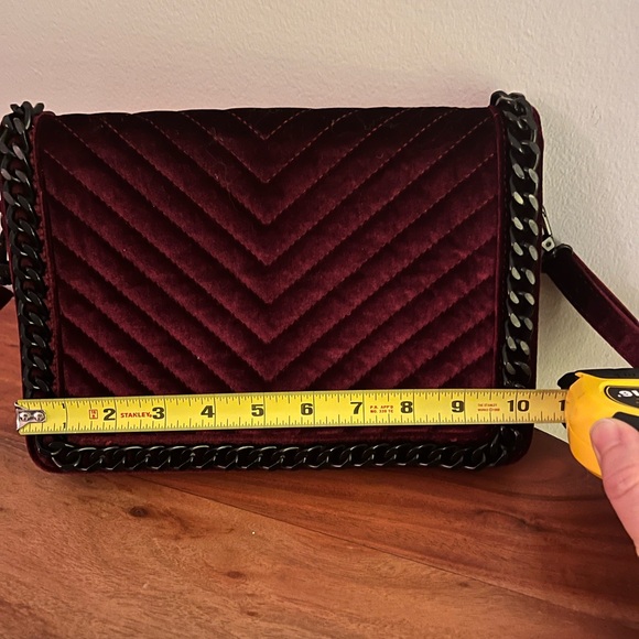 Aldo‎ Velvet Crossbody Bag with Chain - Deep Red - Picture 9 of 10